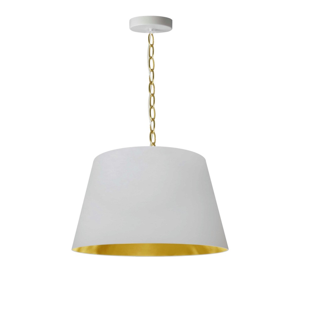 1 Light Brynn Small Pendant, White/Gold Shade, Aged Brass