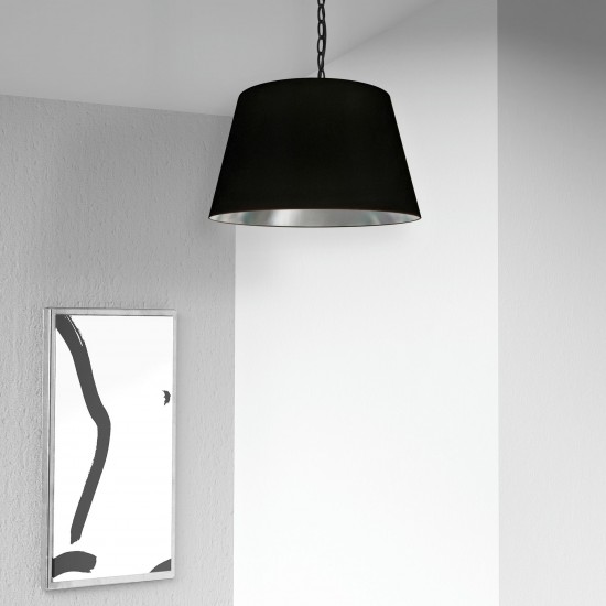 1 Light Brynn Small Pendant, Black/Silver Shade, Black