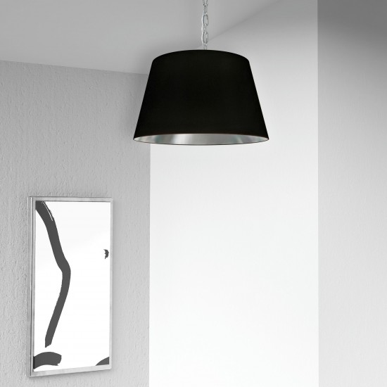 1 Light Brynn Small Pendant, Black/Silver Shade, Polished Chrome