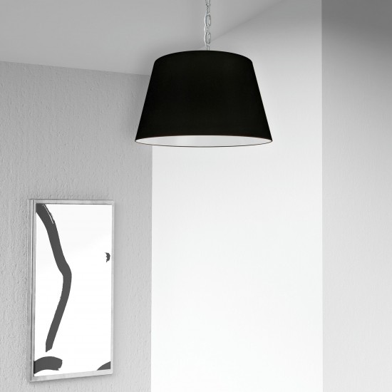 1 Light Brynn Small Pendant, Black Shade, Polished Chrome