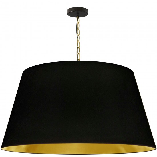 1 Light Brynn Extra Large Pendant, Black/Gold Shade, Aged Brass