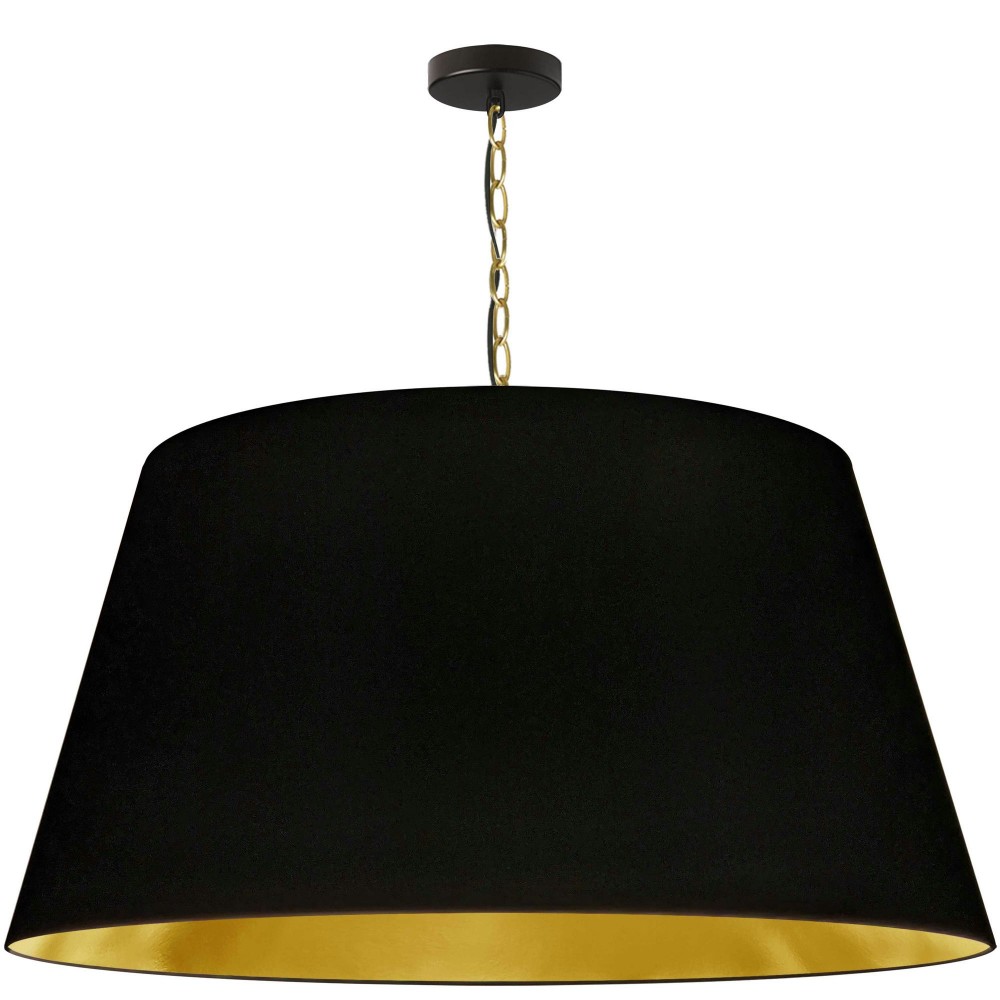 1 Light Brynn Extra Large Pendant, Black/Gold Shade, Aged Brass