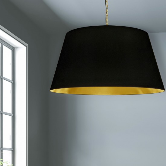 1 Light Brynn Extra Large Pendant, Black/Gold Shade, Aged Brass