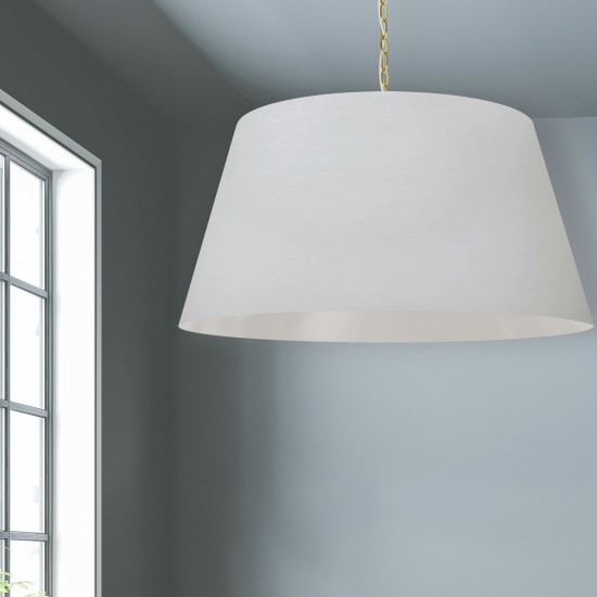 1 Light Brynn Extra Large Pendant, White Shade, Aged Brass