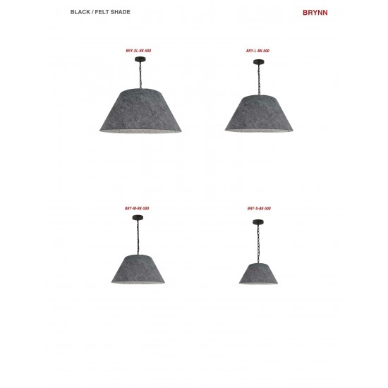 1 Light X-Large Brynn Black Pendant w/ Grey Felt