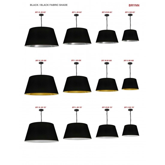 1 Light Brynn Extra Large Pendant, Black Shade, Black