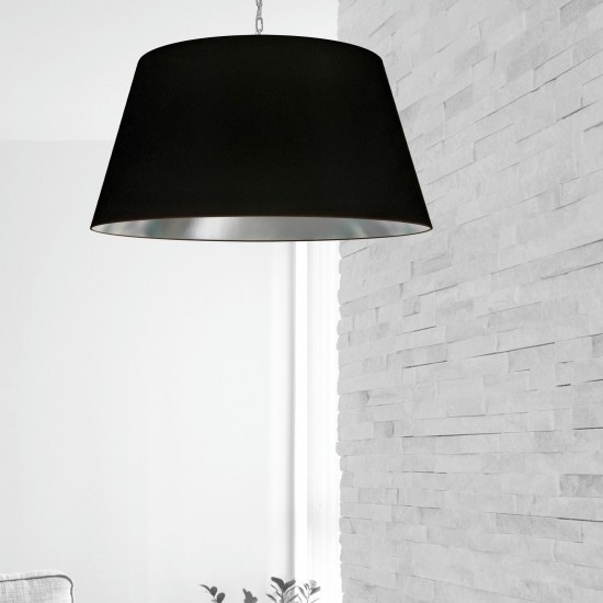 1 Light Brynn X-Large Pendant, Black/Silver Shade, Polished Chrome