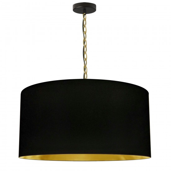 1 Light Large Braxton Aged Brass Pendant w/ Black/Gold Shade