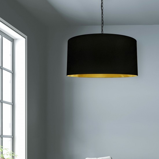 1 Light Large Braxton Black Pendant w/ Black/Gold Shade