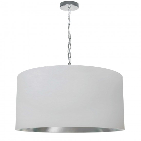 1 Light Large Braxton Polished Chrome Pendant w/ White/Silver Shade