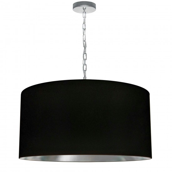 1 Light Large Braxton Polished Chrome Pendant w/ Black/Silver Shade