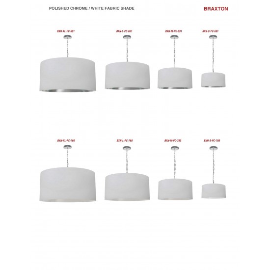 1 Light Large Braxton Polished Chrome Pendant w/ White Shade