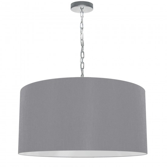 1 Light Large Braxton Polished Chrome Pendant w/ Grey Shade