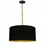 1 Light Medium Braxton Aged Brass Pendant w/ Black/Gold Shade