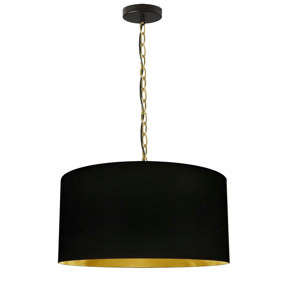 1 Light Medium Braxton Aged Brass Pendant w/ Black/Gold Shade