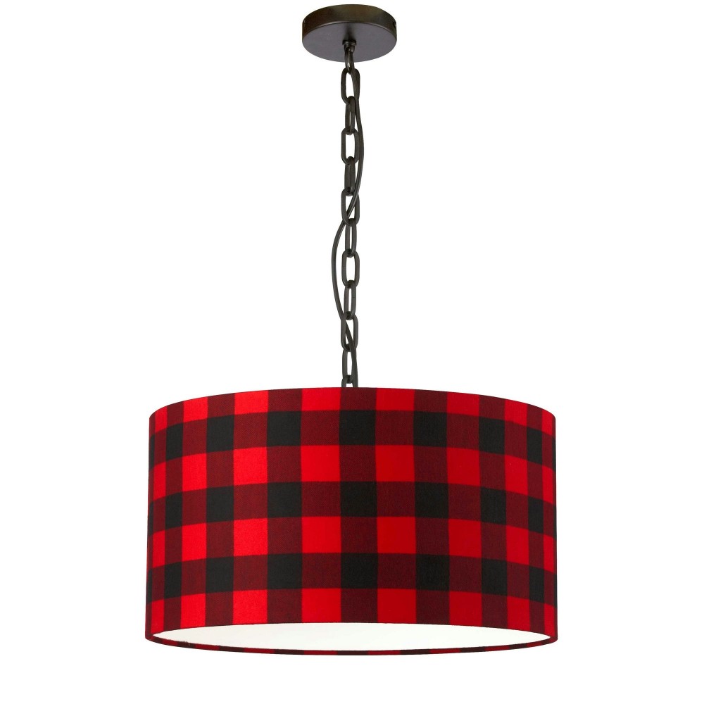 1 Light Medium Braxton Black Pendant w/ Buffalo Check Shade