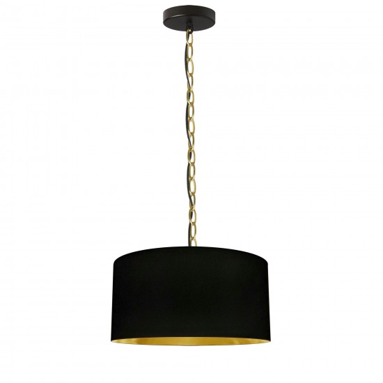 1 Light Small Braxton Aged Brass Pendant w/ Black/Gold Shade