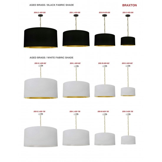1 Light Small Braxton Aged Brass Pendant w/ White Shade