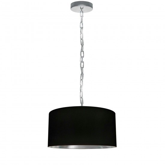 1 Light Small Braxton Polished Chrome Pendant w/ Black/Silver Shade