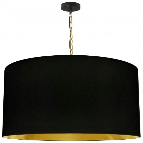 1 Light X-Large Braxton Aged Brass Pendant w/ Black/Gold Shade