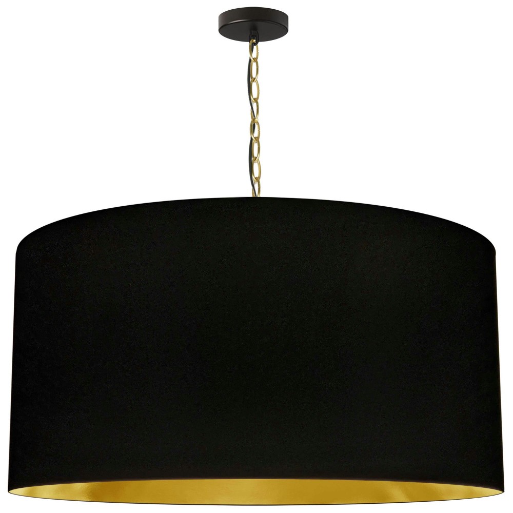 1 Light X-Large Braxton Aged Brass Pendant w/ Black/Gold Shade