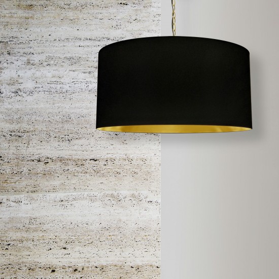 1 Light X-Large Braxton Aged Brass Pendant w/ Black/Gold Shade