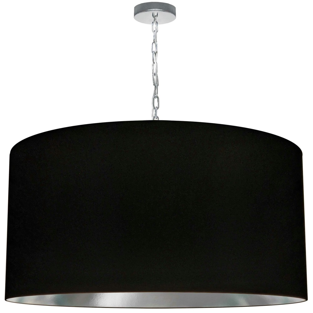 1 Light X-Large Braxton Polished Chrome Pendant w/ Black/Silver Shade