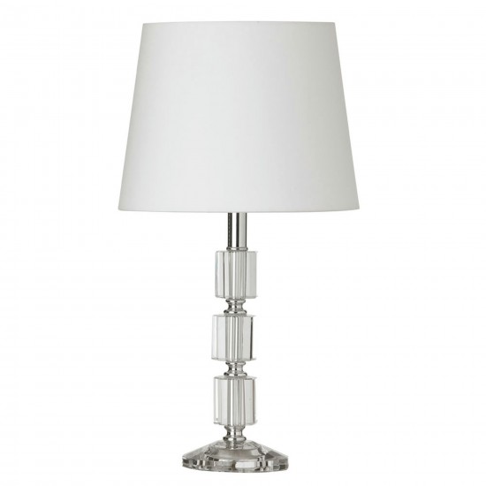 Crystal Table Lamp, Polished Chrome, White Shade, Cylinders