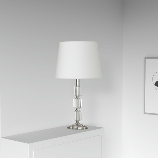 Crystal Table Lamp, Polished Chrome, White Shade, Cylinders