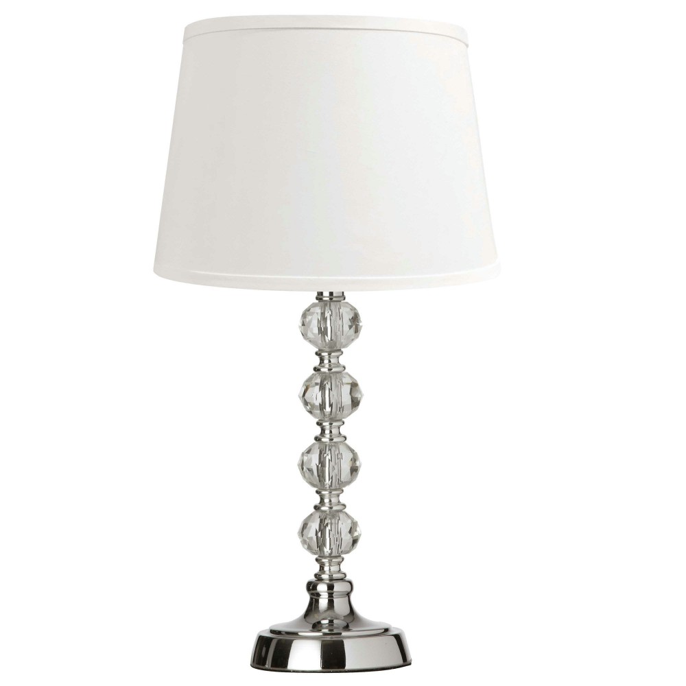 Crystal Table Lamp, Polished Chrome, White Shade, Spheres