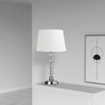 Crystal Table Lamp, Polished Chrome, White Shade, Spheres