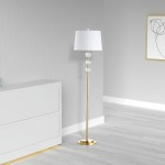 1 Light Incandescent Crystal Floor Lamp, Aged Brass with White Shade