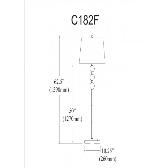 1 Light Incandescent Crystal Floor Lamp, Aged Brass with White Shade