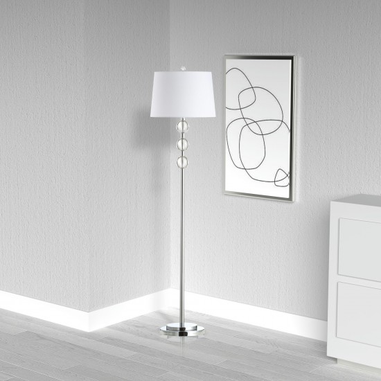 1 Light Incandescent Crystal Floor Lamp, Polished Chrome with White Shade