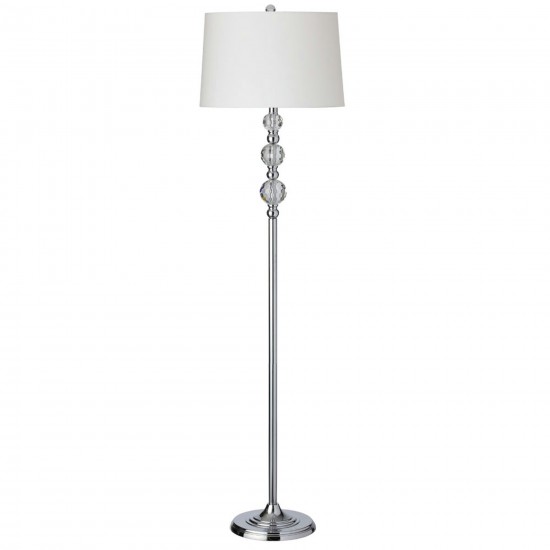 1 Light Crystal Floor Lamp, Polished Chrome, White Shade