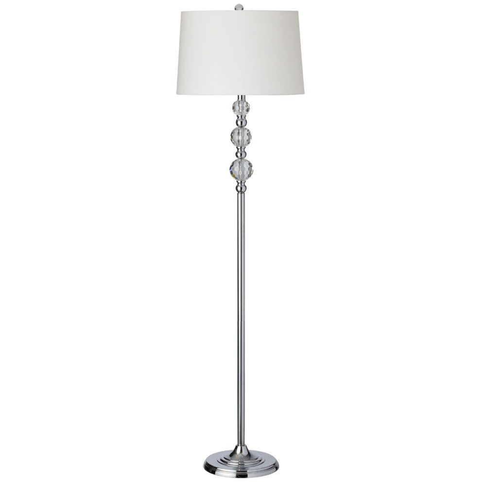 1 Light Crystal Floor Lamp, Polished Chrome, White Shade