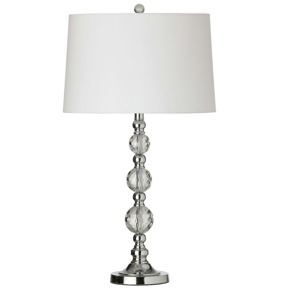 Crystal Table Lamp, Polished Chrome, White Shade