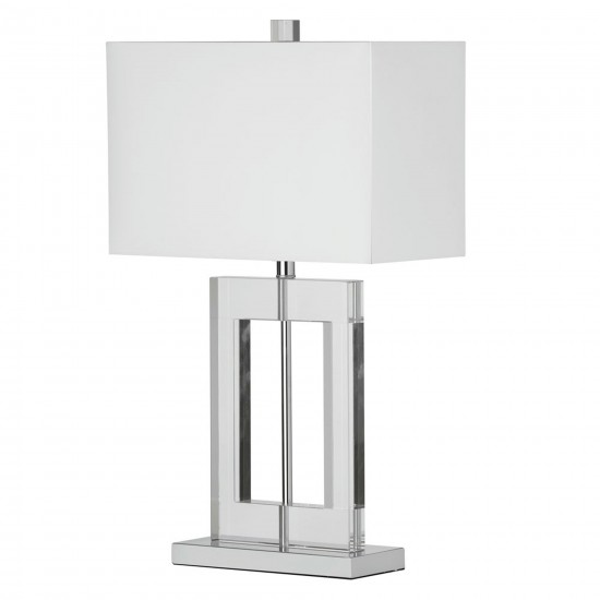 Crystal Square Table Lamp, Polished Chrome, White Shade