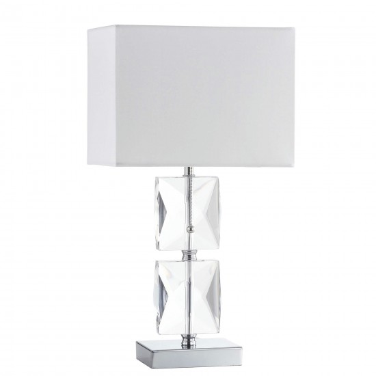 Incandescent Crystal Table Lamp, Chrome Finish, w/ White Shade, C96T-PC