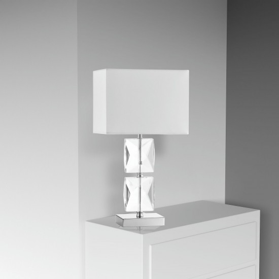 Incandescent Crystal Table Lamp, Chrome Finish, w/ White Shade, C96T-PC