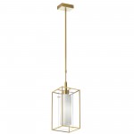 1 Light Rectangular Pendant, Aged Brass Metal Frame with FR/CLR Glass