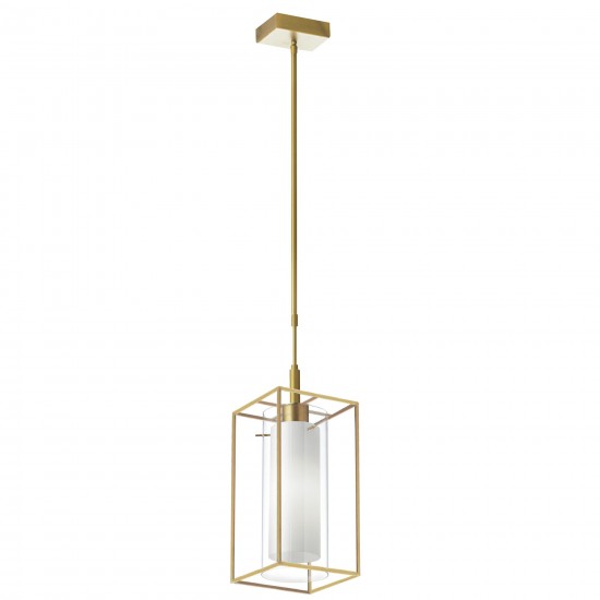 1 Light Rectangular Pendant, Aged Brass Metal Frame with FR/CLR Glass