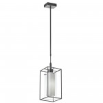 1 Light Rectangular Pendant, Matte Black Metal Frame with FR/CLR Glass