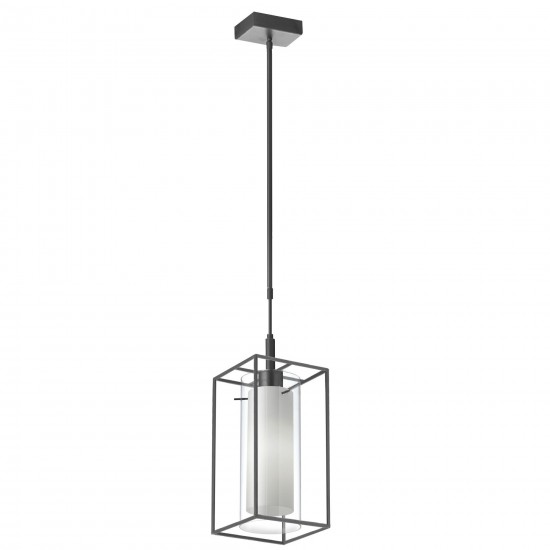 1 Light Rectangular Pendant, Matte Black Metal Frame with FR/CLR Glass