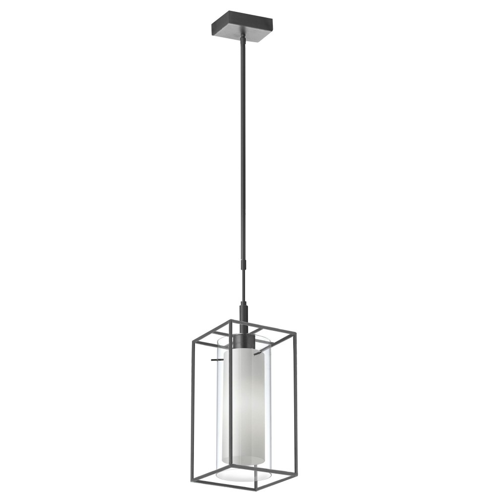 1 Light Rectangular Pendant, Matte Black Metal Frame with FR/CLR Glass