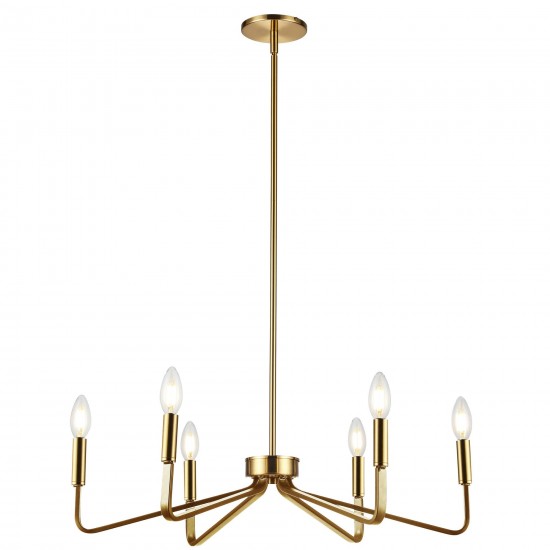 Clayton 6 Light Incandescent Chandelier, Aged Brass