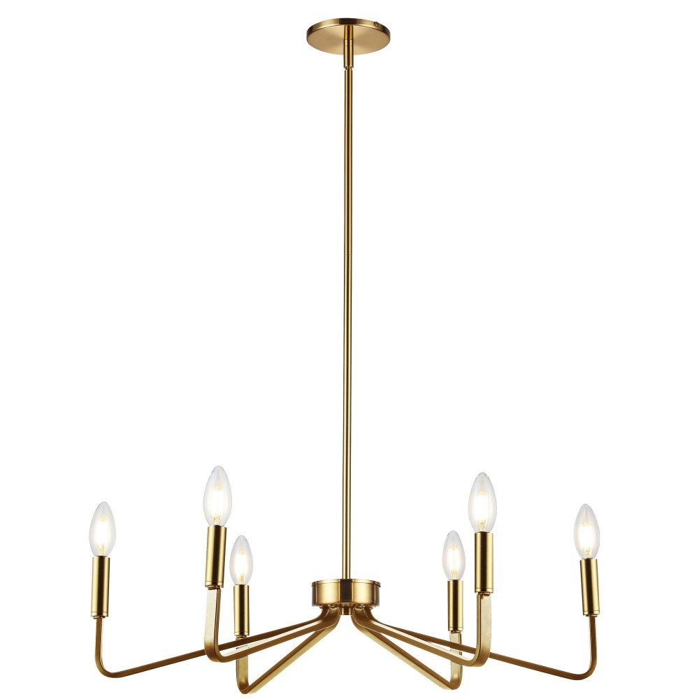 Clayton 6 Light Incandescent Chandelier, Aged Brass