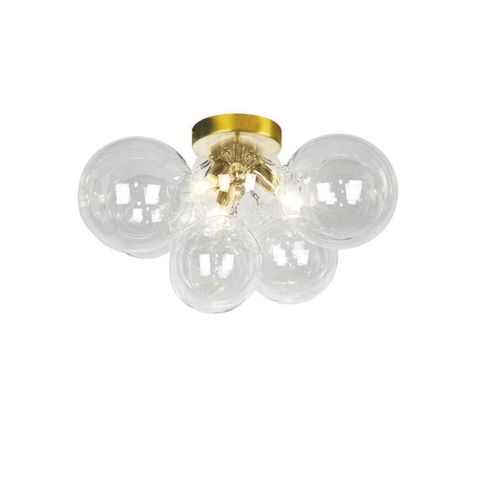 3 Light Halogen Flush Mount, Aged Brass with Clear Glass