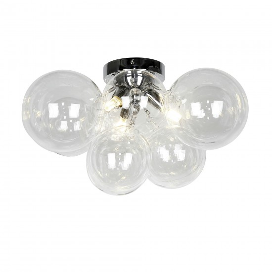 3 Light Halogen Flush Mount, Polished Chrome with Clear Glass