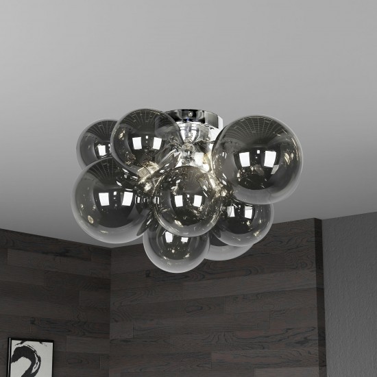 3 Light Halogen Flush Mount, Polished Chrome with Smoked Glass